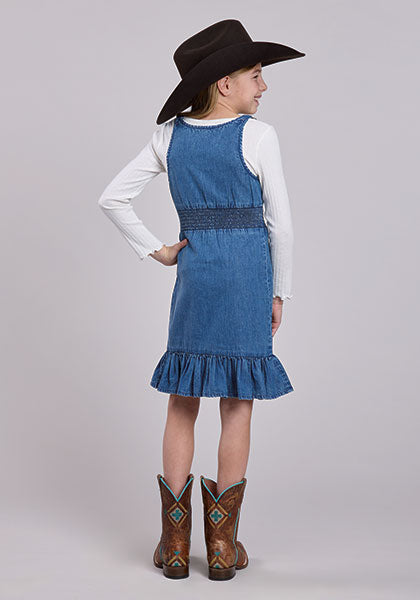 Girls Sleeveless Dress Pullover Dk Blue Denim Tank Western Dress M
