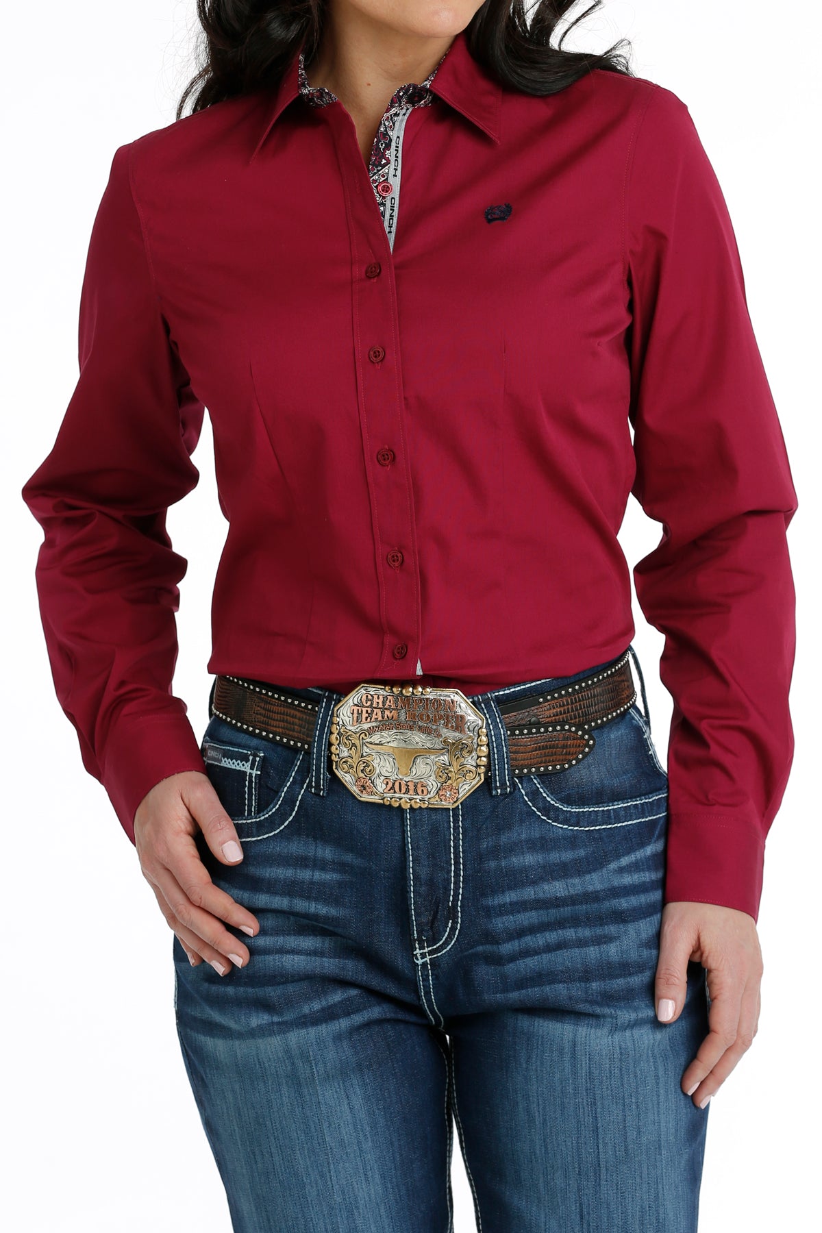Cinch Women's Burgundy Stripe Shirt, XXL
