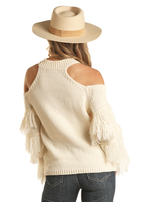 Women's Rock & Roll Cowgirl Cold Shoulder Sweater #BW32T02043