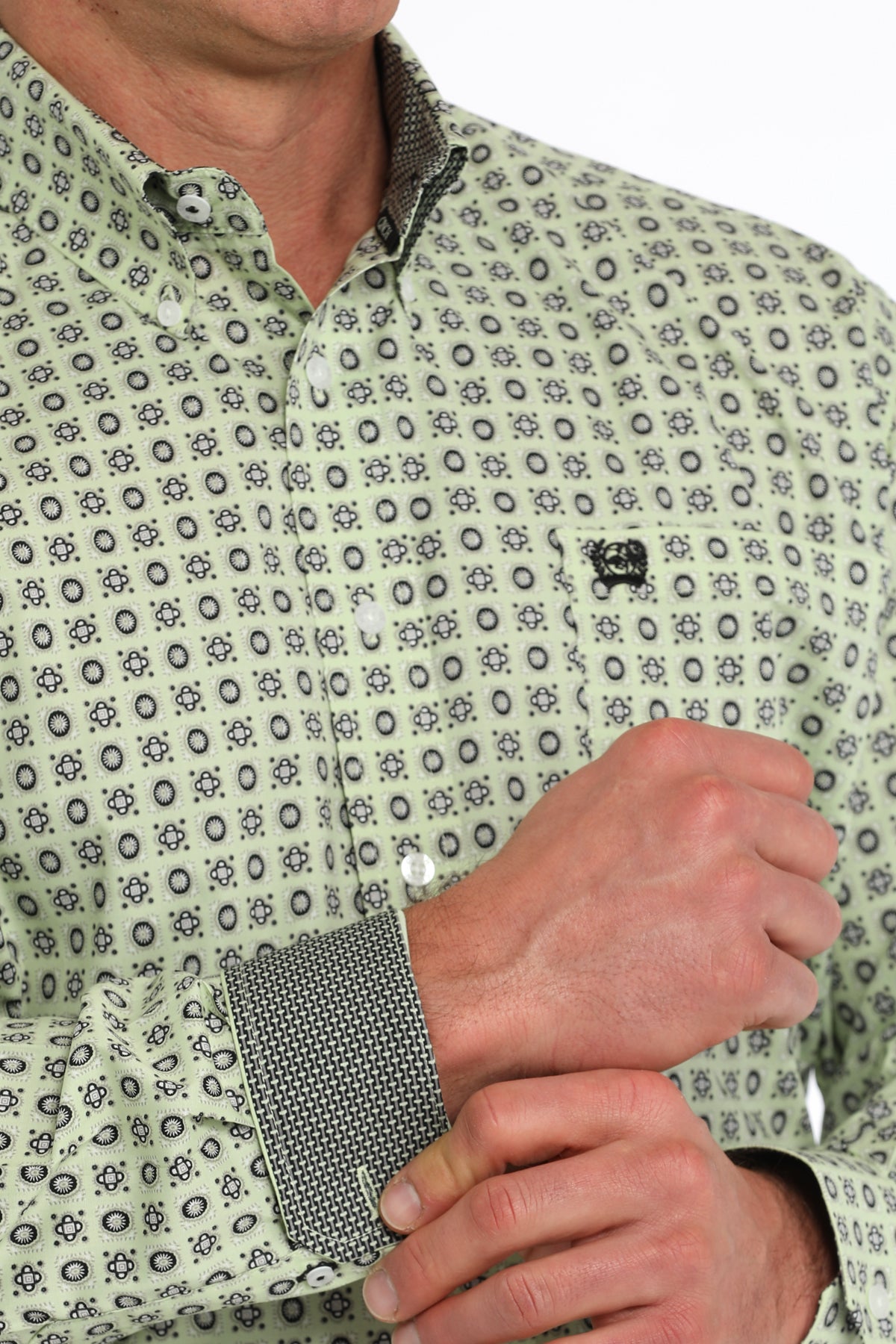 Cinch Men's Green Western Print Button Down Shirt MTW1105862 S