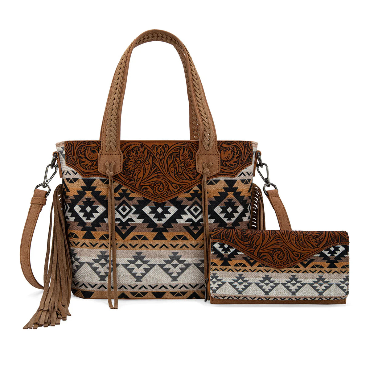 Women's Montana West Tooled Aztec Tote/Crossbody with Wallet Set