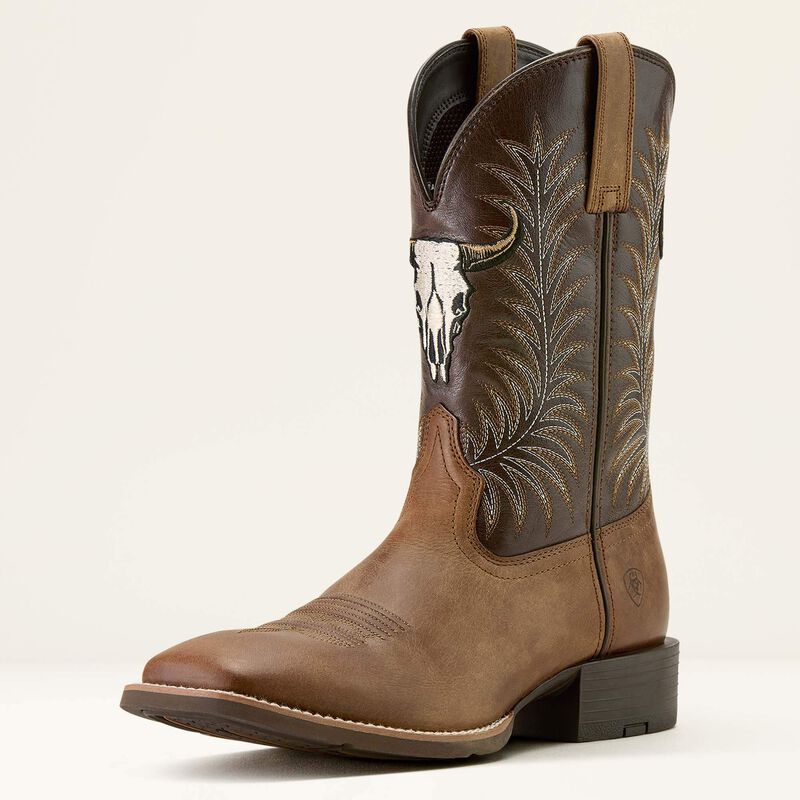 ariat dress boots men's Ariat Men’s Western Boot, “Sport Steer Skull”, Square Toe, Brown 10064053