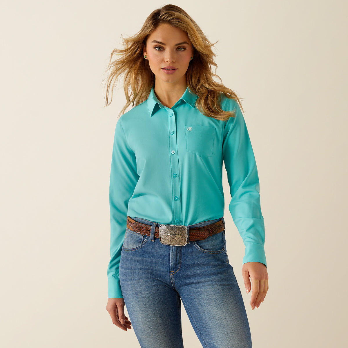 ARIAT Billetera Con Contorno Turquesa Bifold, Color Marrón