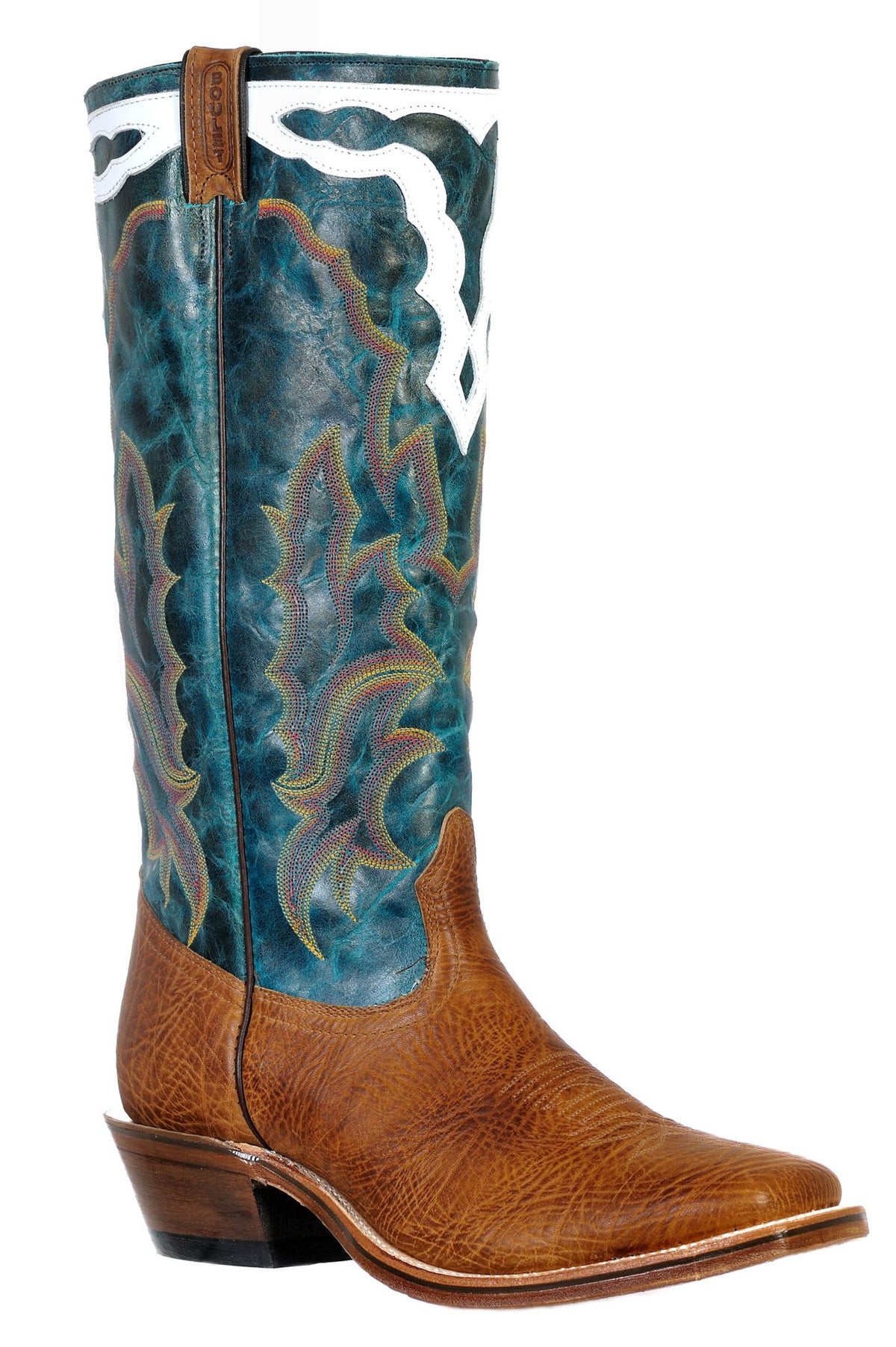 BOULET Boots #4071 mens 9E cowboy boots distressed Tan/Turqueza square toe EUC Boulet Boots 4937 – FG Pro Shop Inc main image 2