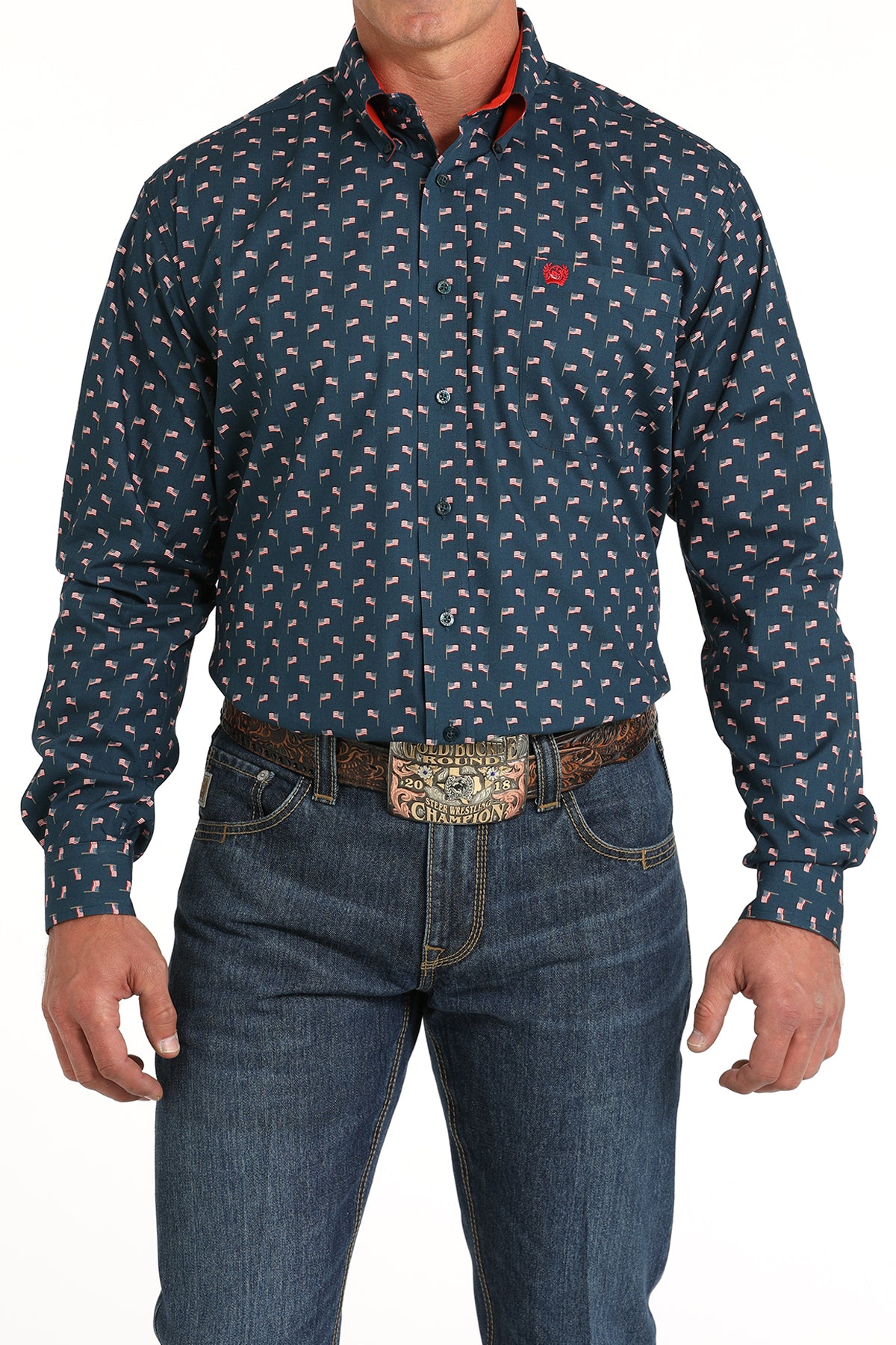 Cinch Men's Navy Flag Shirt M Cinch Men's Navy Flag Shirt M