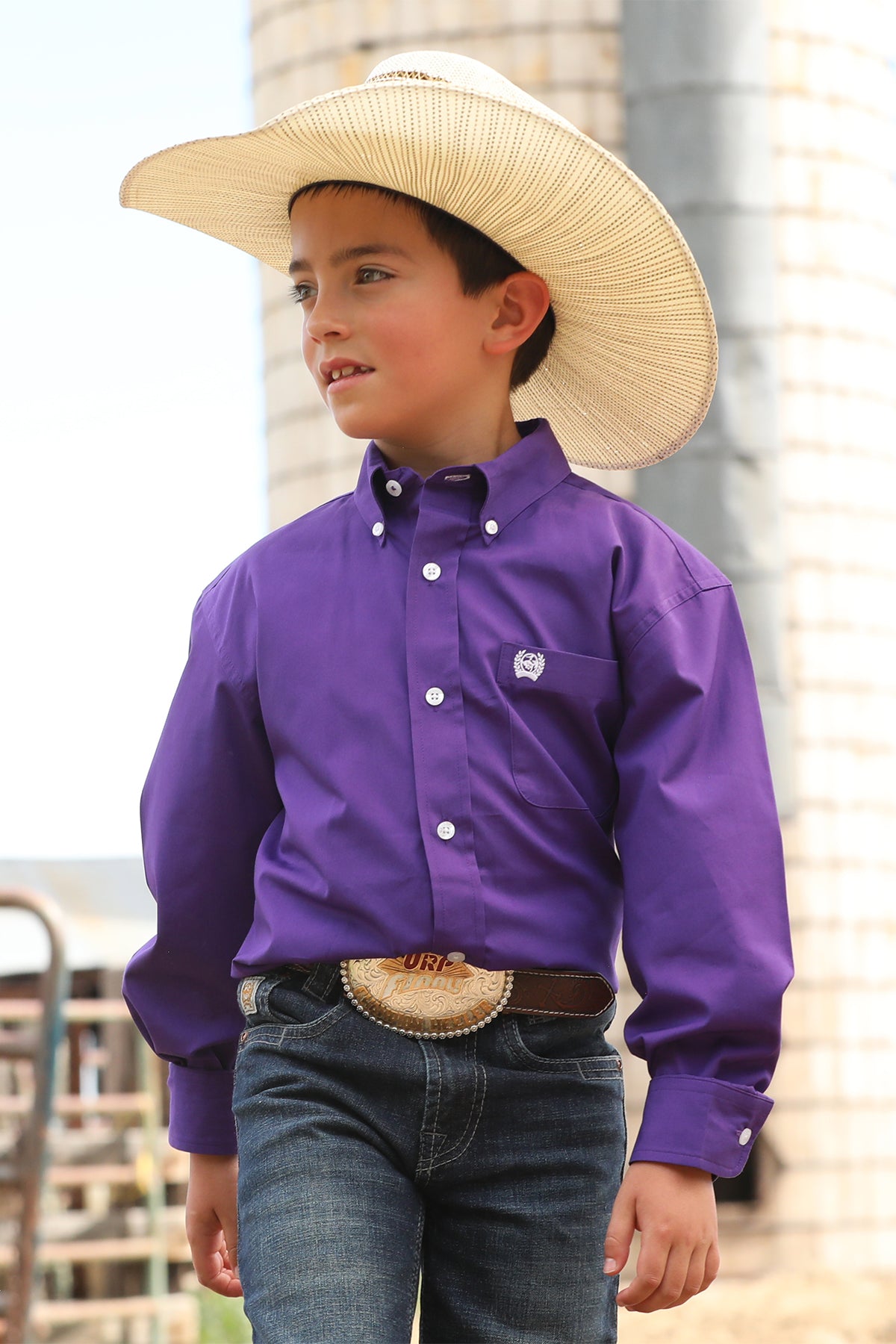 boys purple dress shirt Cinch Boys Solid Button-Down Western Shirt