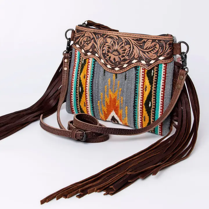 American Darling Brown Leather Bag with Southwestern Pattern American Darling Large Messenger CrossbodySaddle Blanket  main image 4