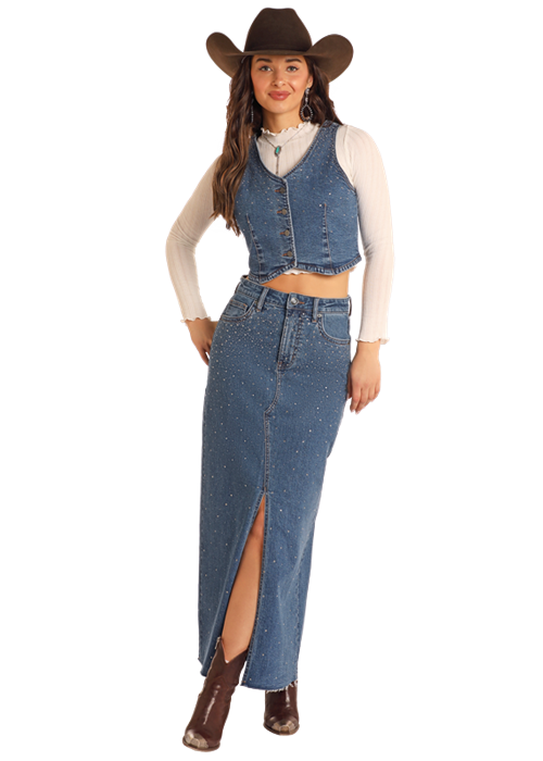Women's Rock Roll Cowgirl Maxi Skirt #BW69D05342