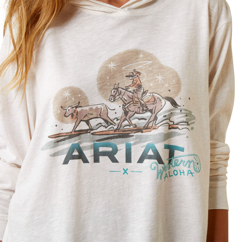Women's Ariat Surfing Longhorn Western Aloha Hooded T-Shirt #10044958