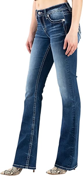 Jean Miss Me Femme Taille 25 – Cuir Clouté, Boot Cut, Entrejambe 32,5, Occasion Très Bon état