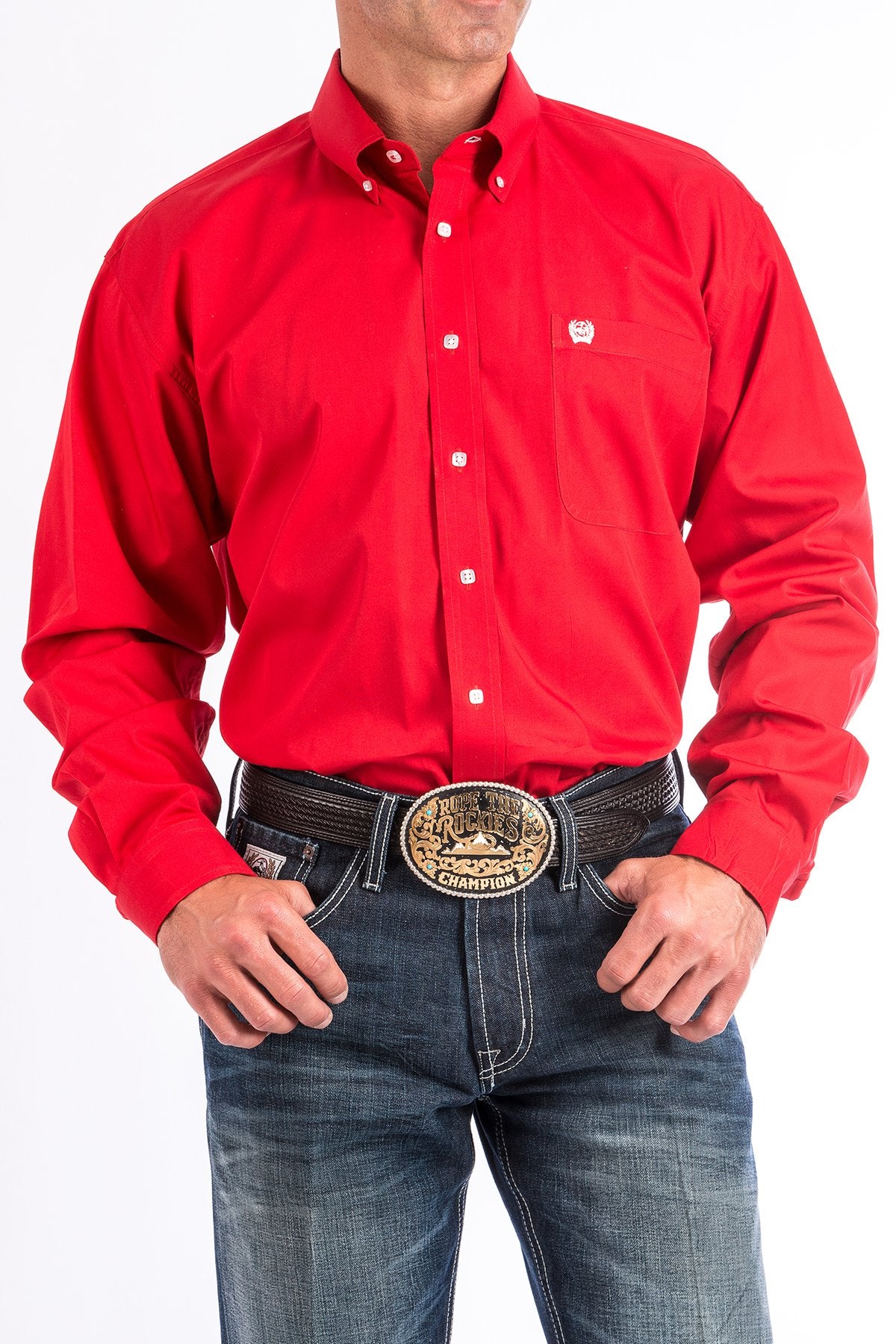 Cinch Men's Long Sleeve Solid Button Down Shirt - Red