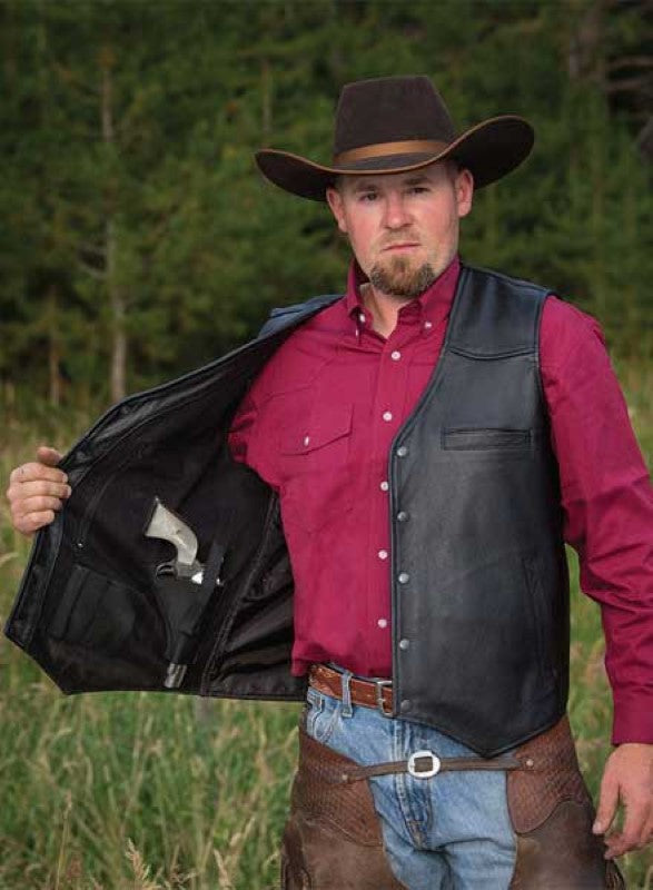 Chaiselong Er trængsler Men's Wyoming Traders Drover Concealed Carry Leather Vest #VDB | High  Country Western Wear