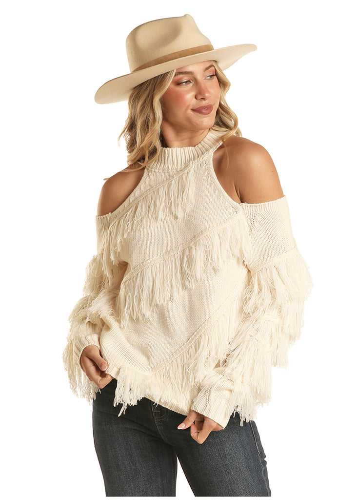 Women's Rock & Roll Cowgirl Cold Shoulder Sweater #BW32T02043