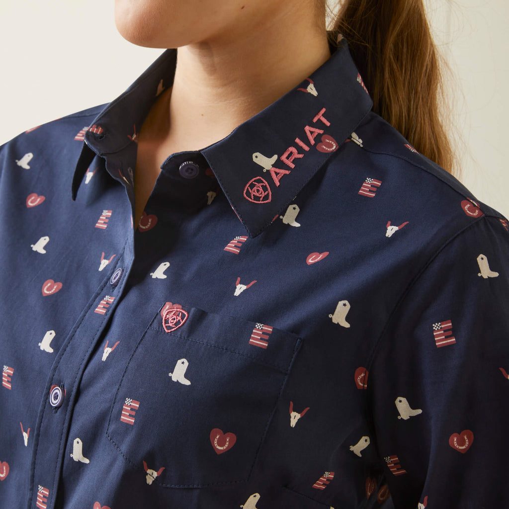 Women's Ariat Wrinkle Resist Team Kirby Stretch Button Down Shirt #10046563-C