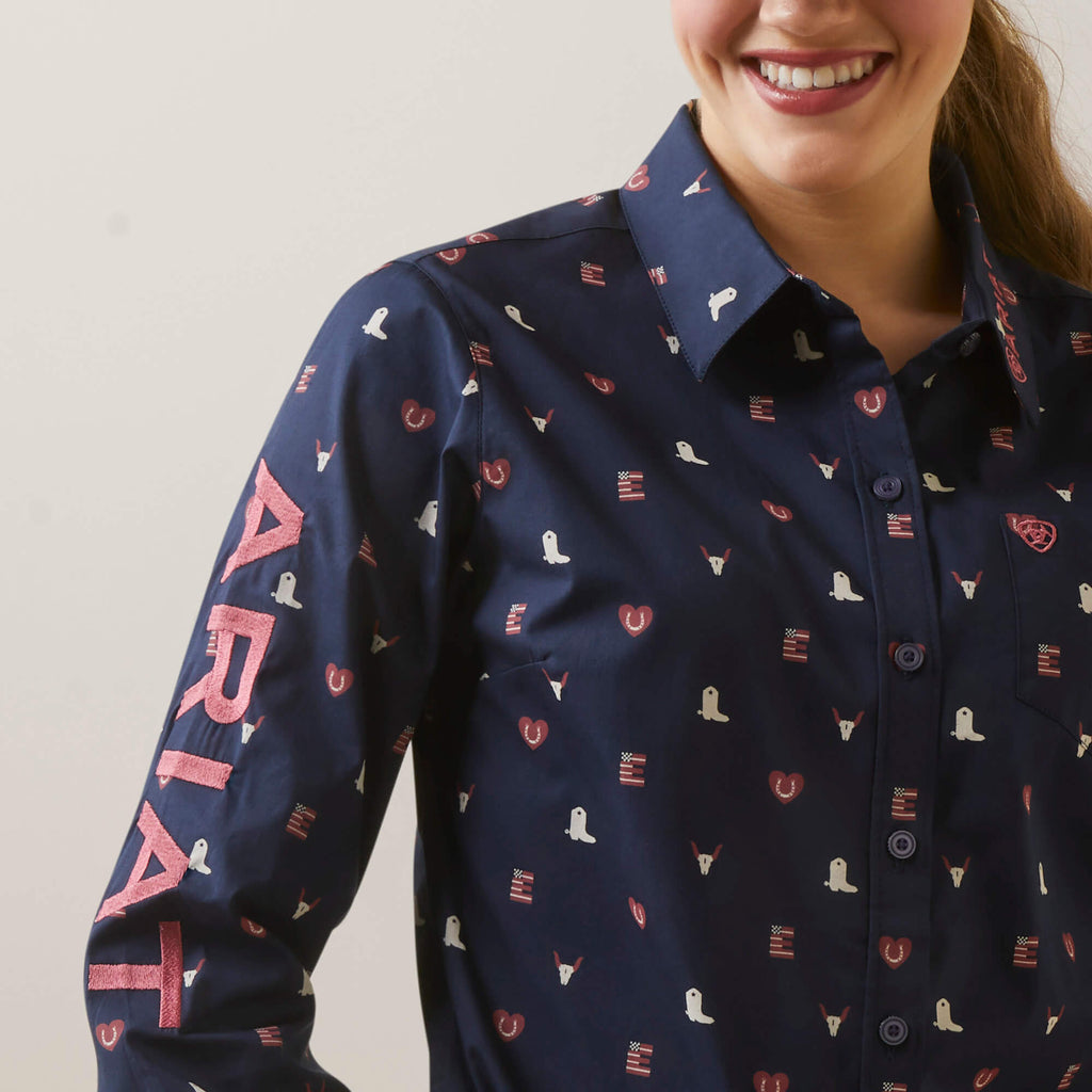 Women's Ariat Wrinkle Resist Team Kirby Stretch Button Down Shirt #10046563-C