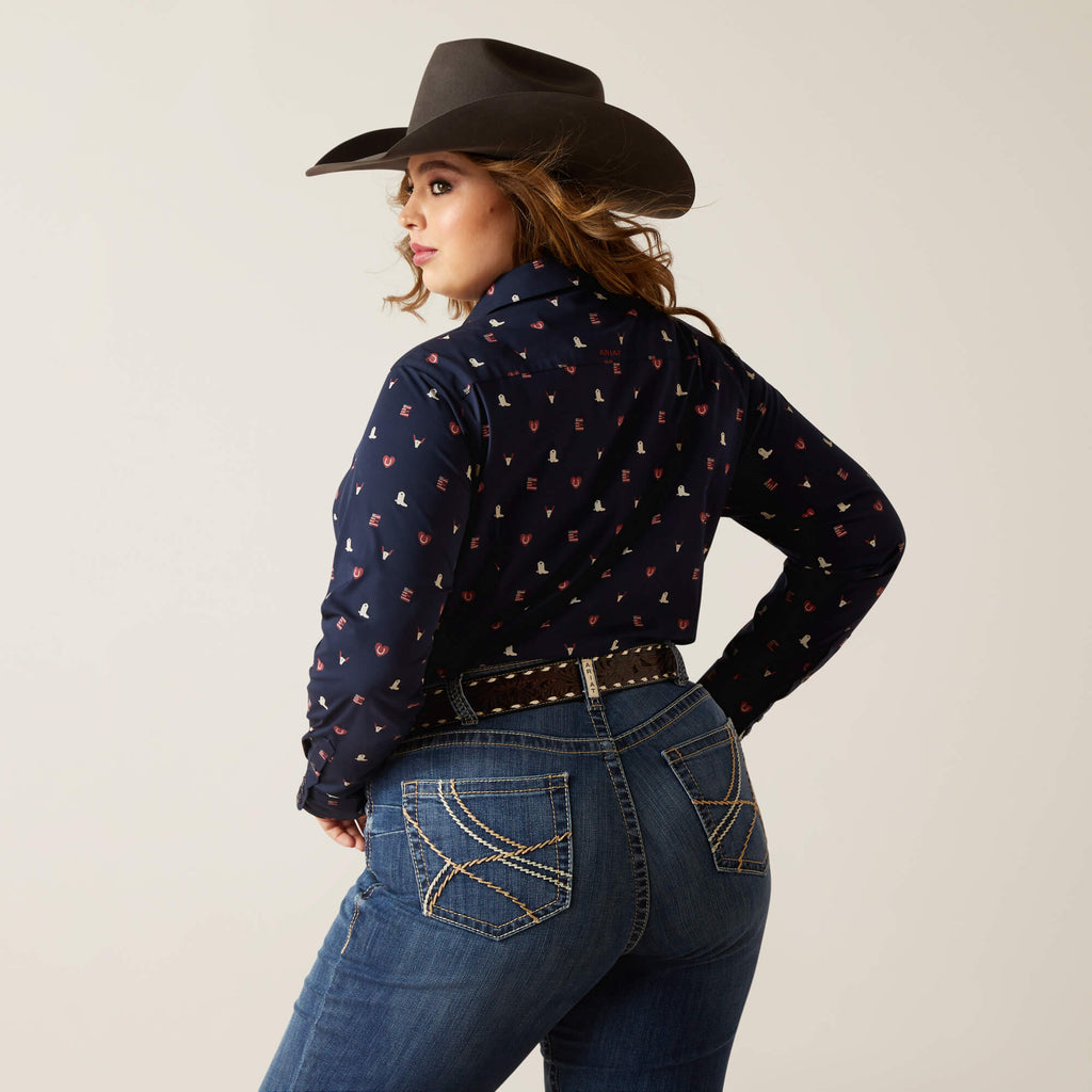 Women's Ariat Wrinkle Resist Team Kirby Stretch Button Down Shirt #10046563X-C