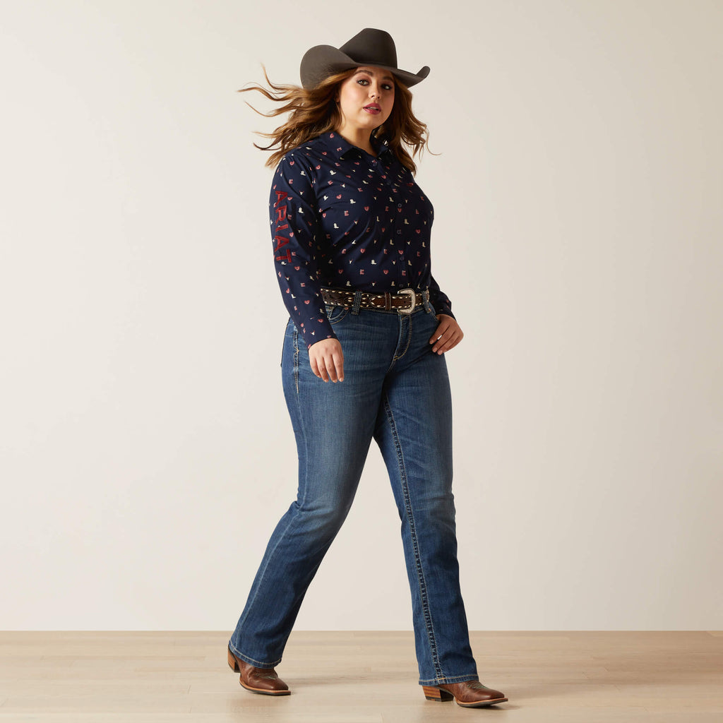 Women's Ariat Wrinkle Resist Team Kirby Stretch Button Down Shirt #10046563X-C