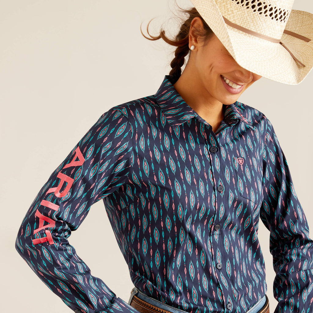 Women's Ariat Wrinkle Resist Team Kirby Stretch Button Down Shirt #10048753