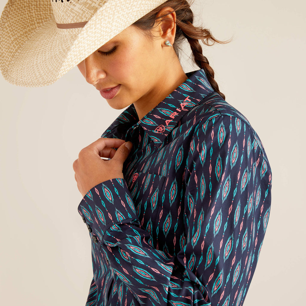 Women's Ariat Wrinkle Resist Team Kirby Stretch Button Down Shirt #10048753