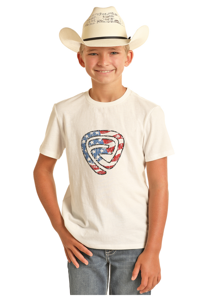 Boy's Rock & Roll White T-Shirt #RRBT21R1C4