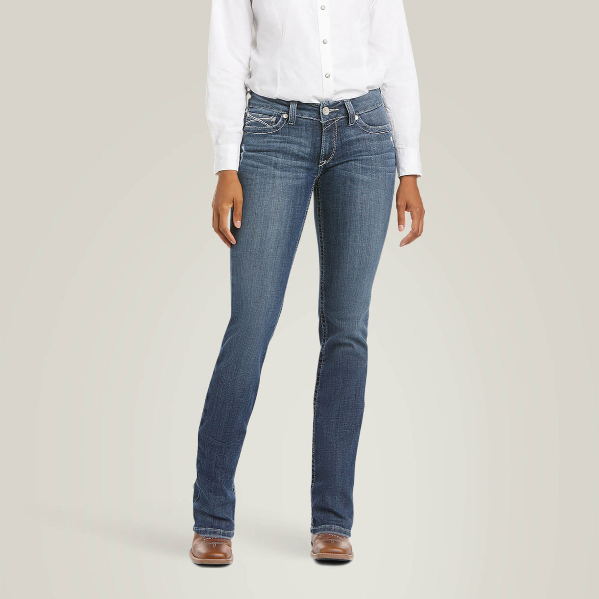Jeans Acampanados Para Mujer Mid Rise Arrow Fit Boot Cut Stretch Jeans Pantalone