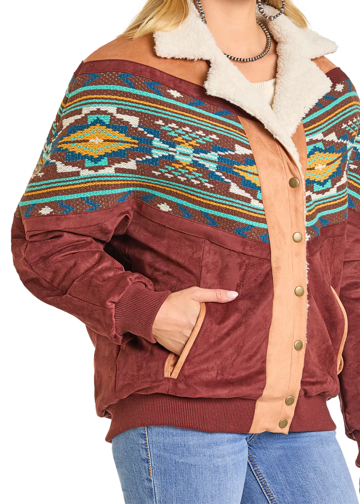 Women's Rock & Roll Cowgirl Oversized Microsuede Bomber Jacket #BW92C06949