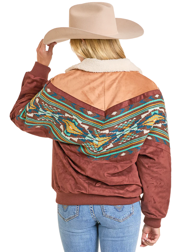 Women's Rock & Roll Cowgirl Oversized Microsuede Bomber Jacket #BW92C06949