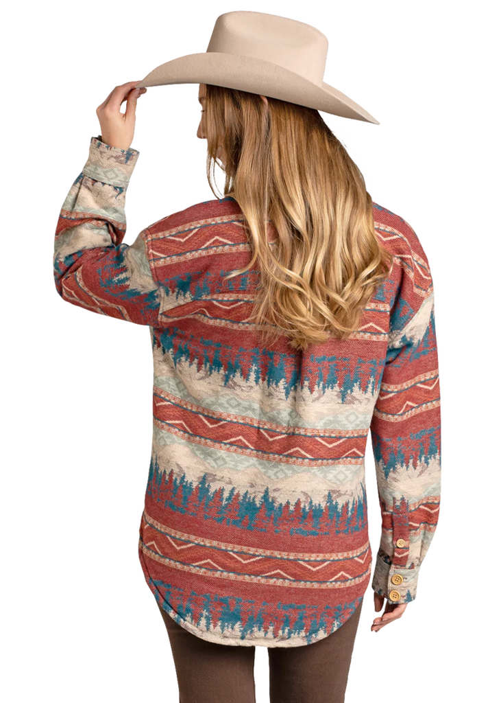 Women's Rock & Roll Cowgirl Sherpa Lined Jacquard Shacket #BW92C07010
