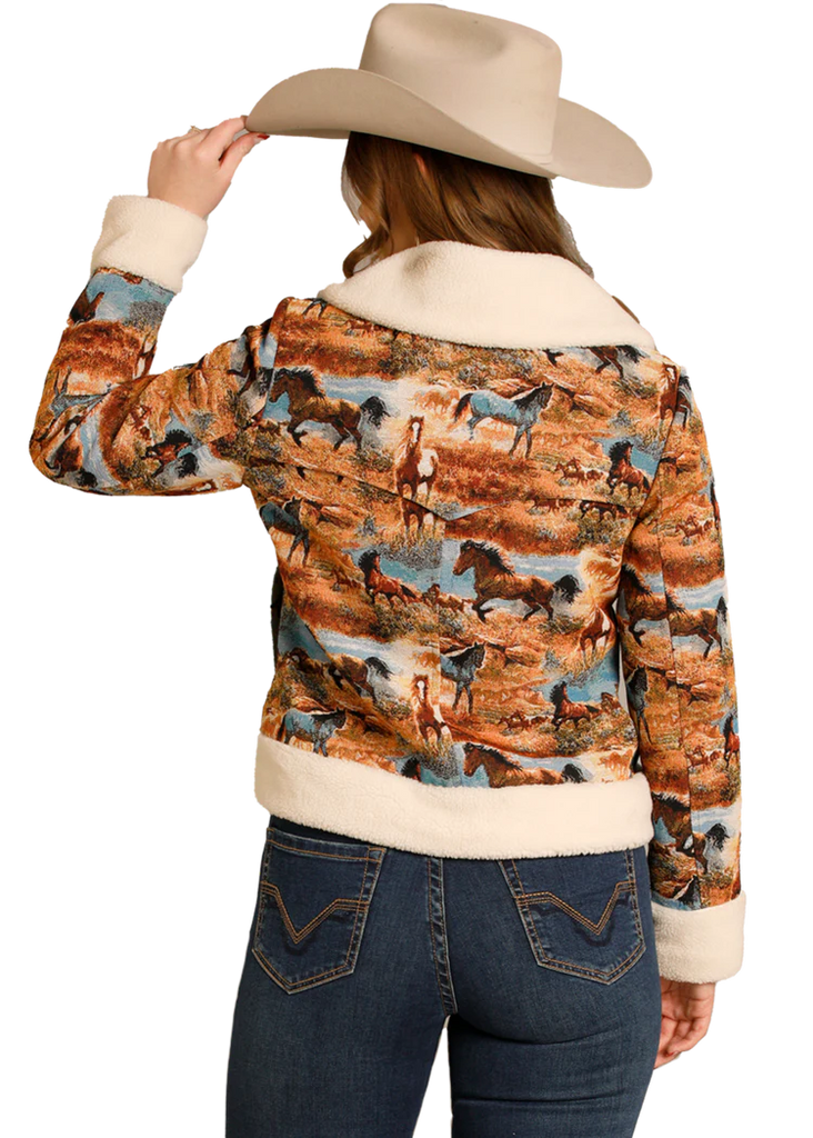 Women's Rock & Roll Cowgirl Sherpa Lined Tapestry Jacket #BW92C07736