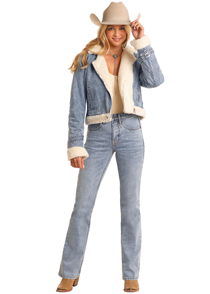 Women s Rock Roll Cowgirl Denim Jacket BW92D05346 SM