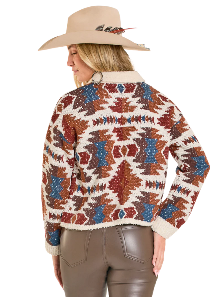 Women's Rock & Roll Cowgirl Cardigan with Sherpa Trim #BW95T07765