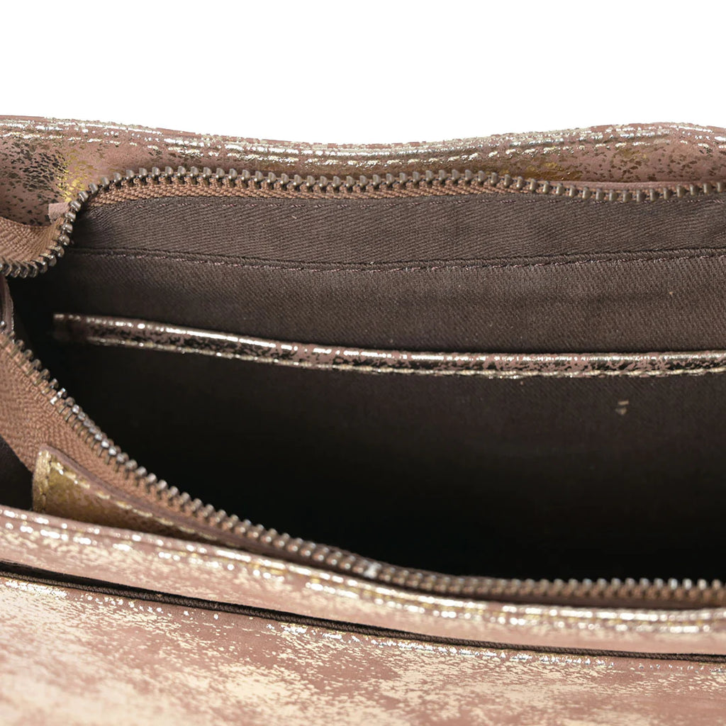 STS Ranchwear Flaxen Roan Evie Organizer Clutch - Golden Metallic Full Grain Leather, 9"W X 5"H, Crossbody Strap, Card Slots