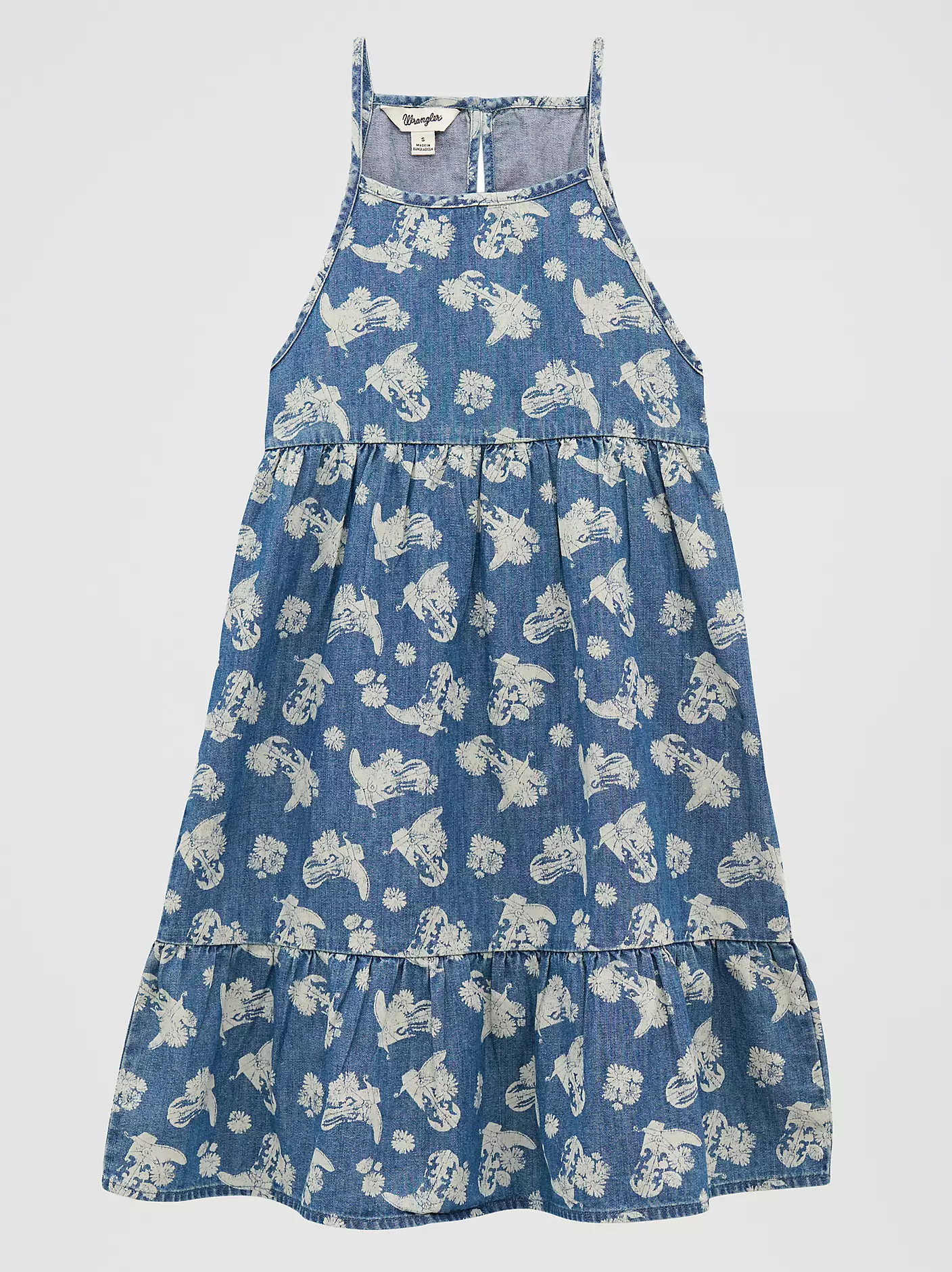 Girl's Sleeveless Printed Denim Swing Dress