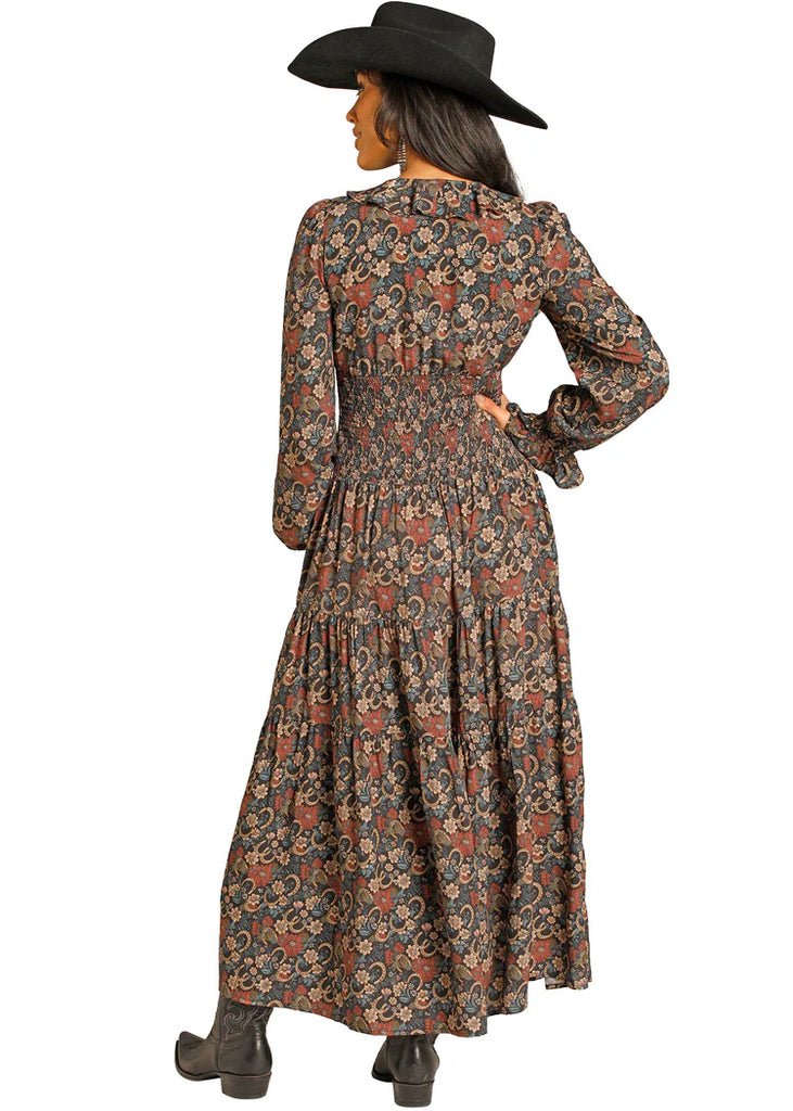 Women's Rock & Roll Cowgirl Challis Peasant Maxi Dress #BWD2R07785