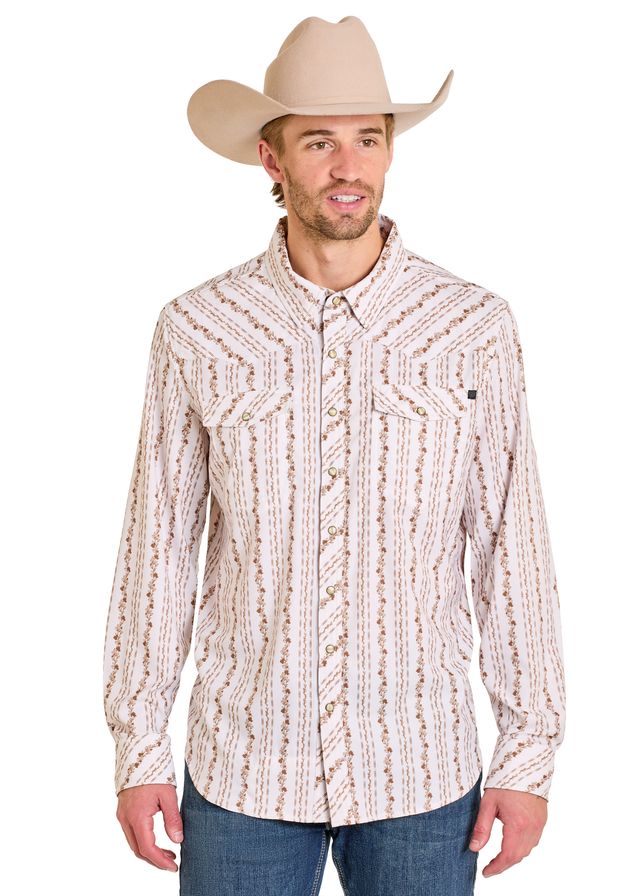 Chemise Homme Route 66 Taille L Manches Longues Style Western - Imprimé Géométrique, 100% Coton, Neuf Avec étiquettes