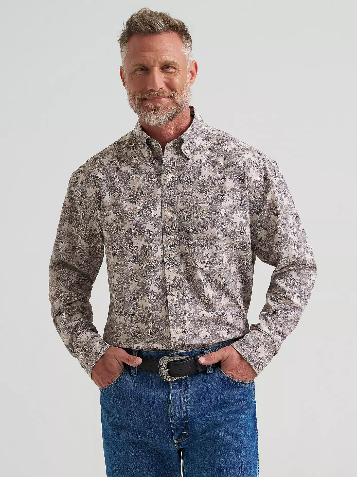 Wrangler George Strait Performance Button Down Shirt In Vanilla Paisley EXTRA LARGE