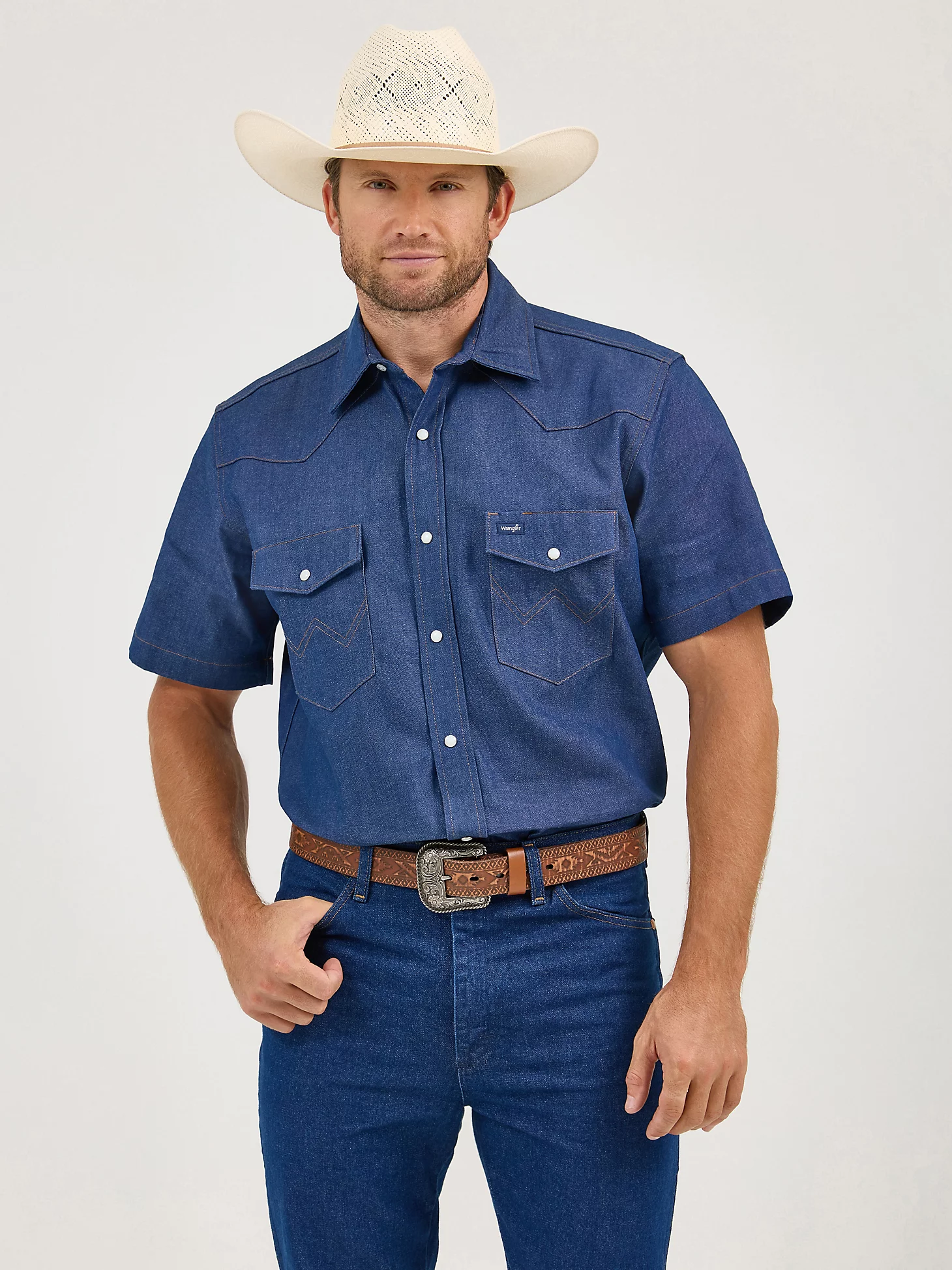wrangler western dress shirts Wrangler® Cowboy Cut Work Western Long Sleeve Shirt, 70130MW, Chambray –  Yoder Department Store main image 1