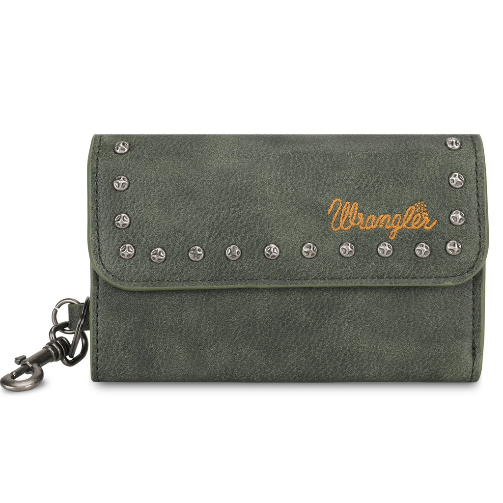 Women's Wrangler Studded Tri-Fold Key-Chain Wallet #WG89-W001GRN