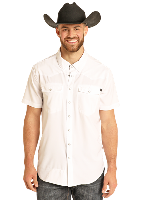 Men's Rock & Roll Cowboy TekWestern Snap Front Shirt #BMN3S06797 WHT / SM
