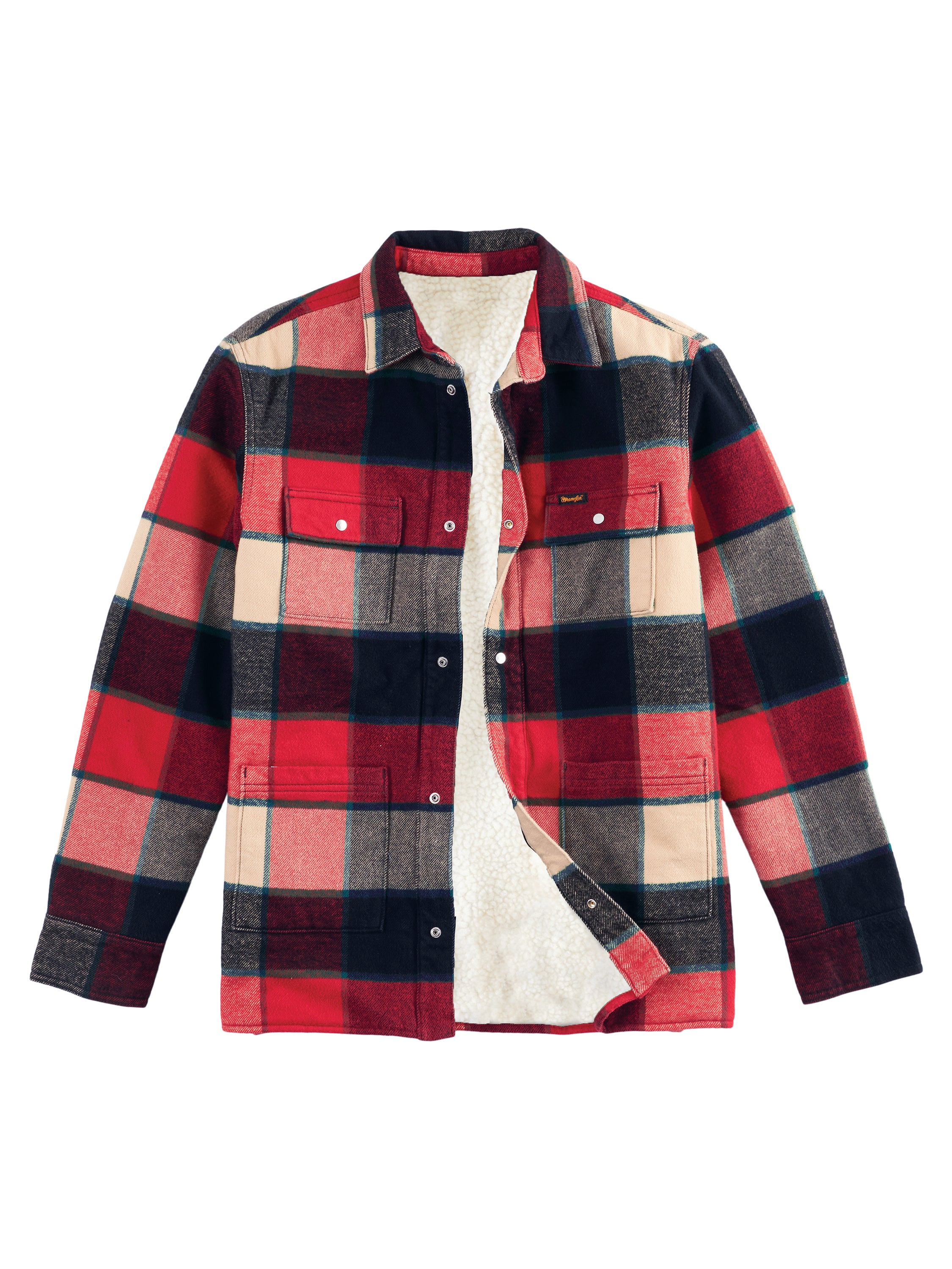 Red Wrangler Men's Sherpa Lined Flannel Heavyweight Shirt