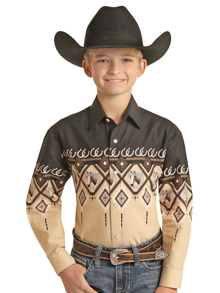 Boy's Panhandle Brown Long Sleeve Shirt #PHBSOSR0AK