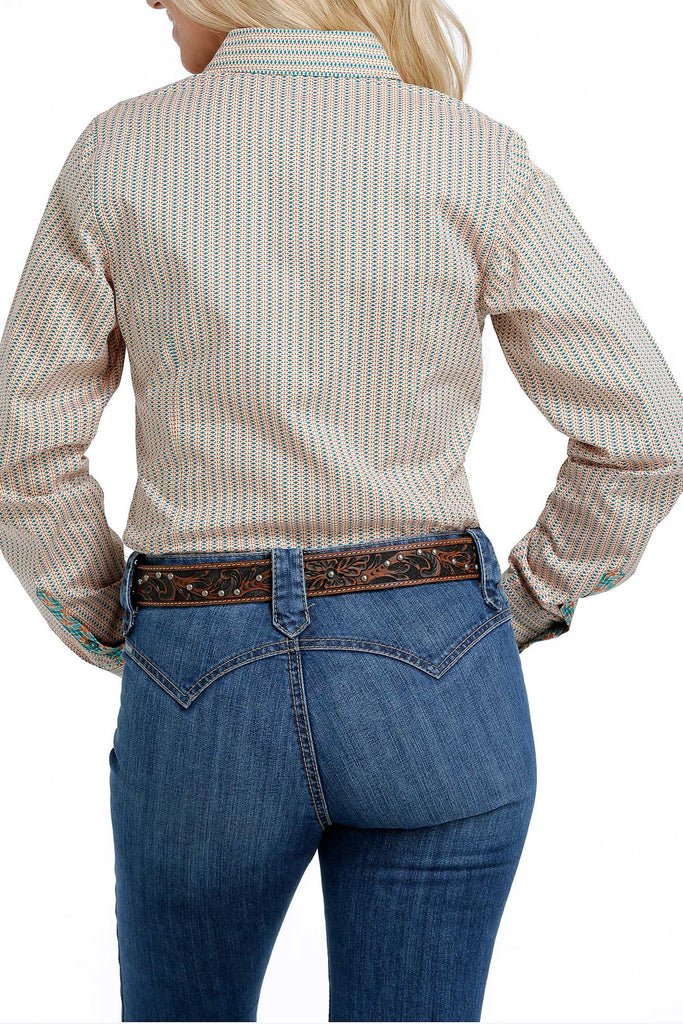 Women's Cinch Button Down Shirt #MSW9165008MUL
