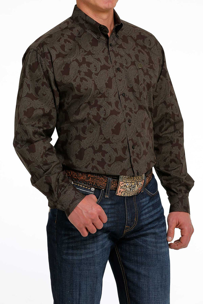 Men's Cinch Brown Button Down Shirt #MTW1105489