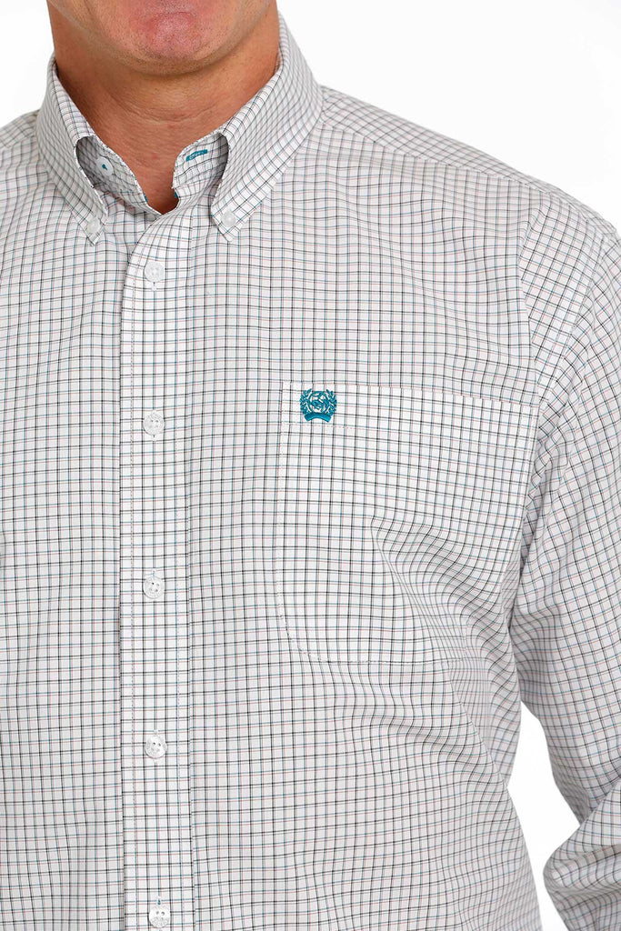 Men's Cinch White Plaid Button Down Shirt #MTW1105506WHT