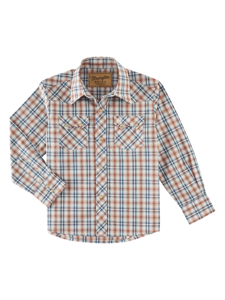 Boy's Wrangler Brown Plaid Snap Front Shirt #112318763