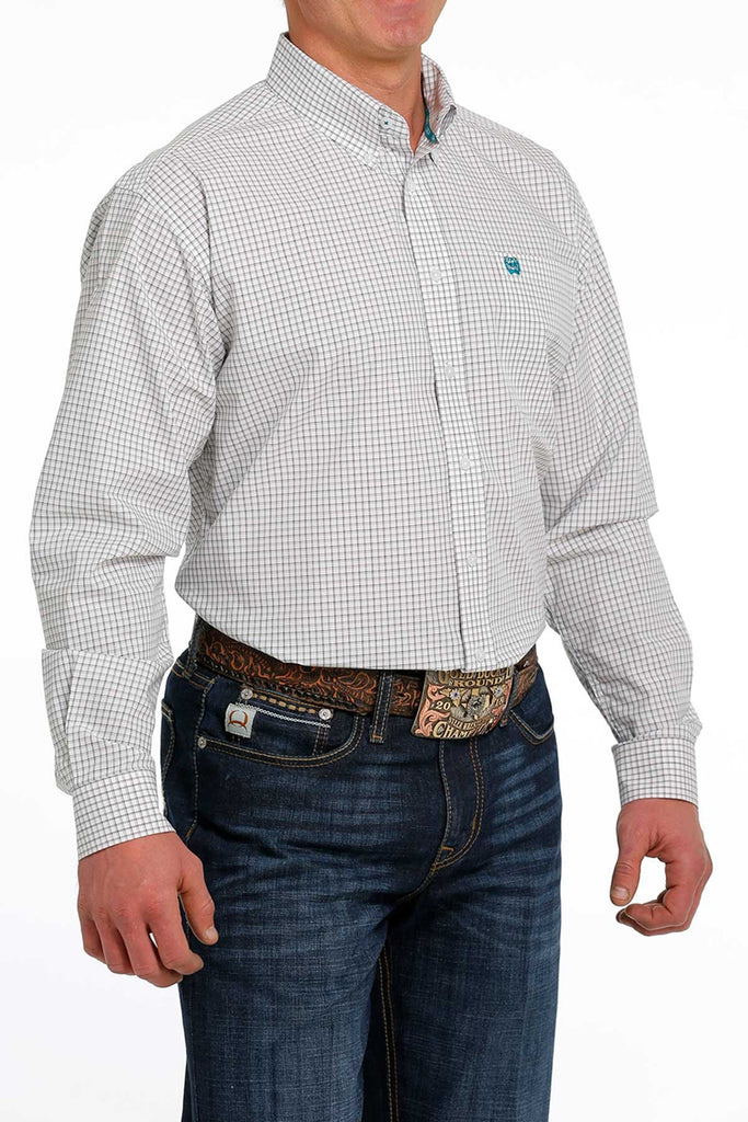 Men's Cinch White Plaid Button Down Shirt #MTW1105506WHT