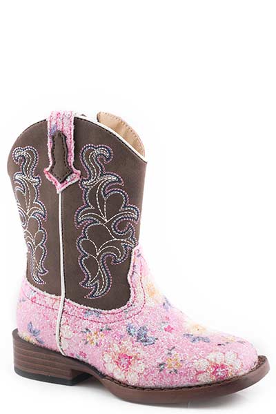 Toddler Roper Brown & Pink Floral Boot #09-017-1901-2987