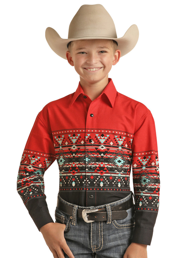 Boy's Panhandle Red & Black Border Long Sleeve #PHBSOSRZ1S
