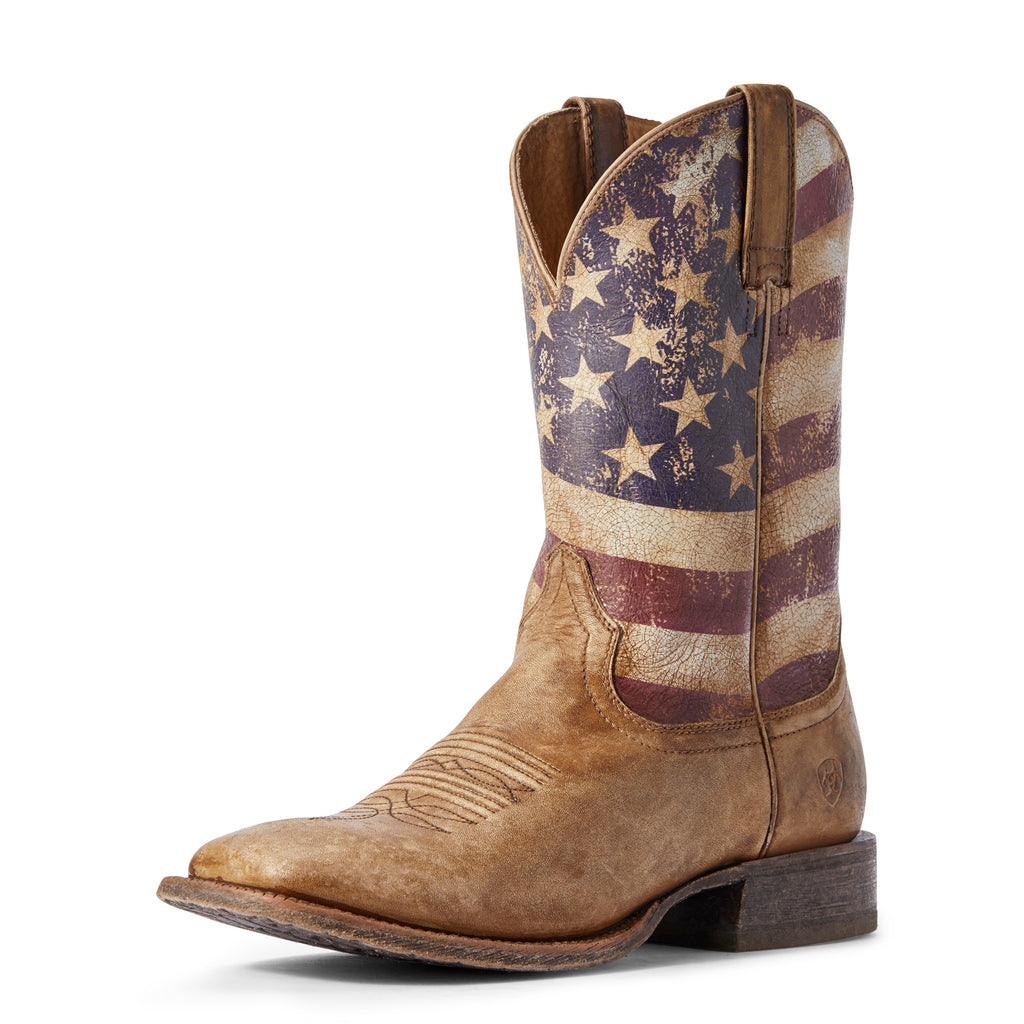 Men's Ariat Distressed Brown and Flag Circuit Proud Boots #10031513