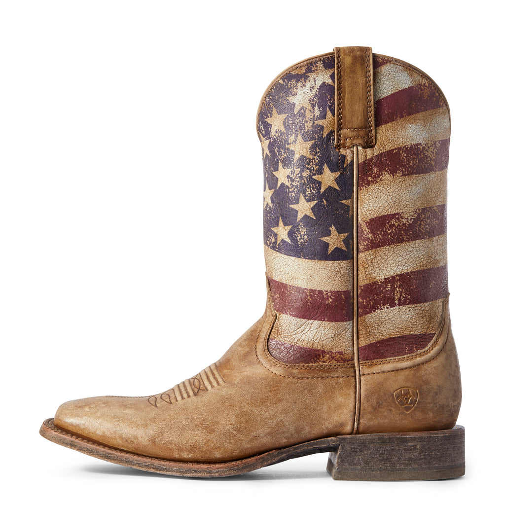 Men's Ariat Distressed Brown and Flag Circuit Proud Boots #10031513